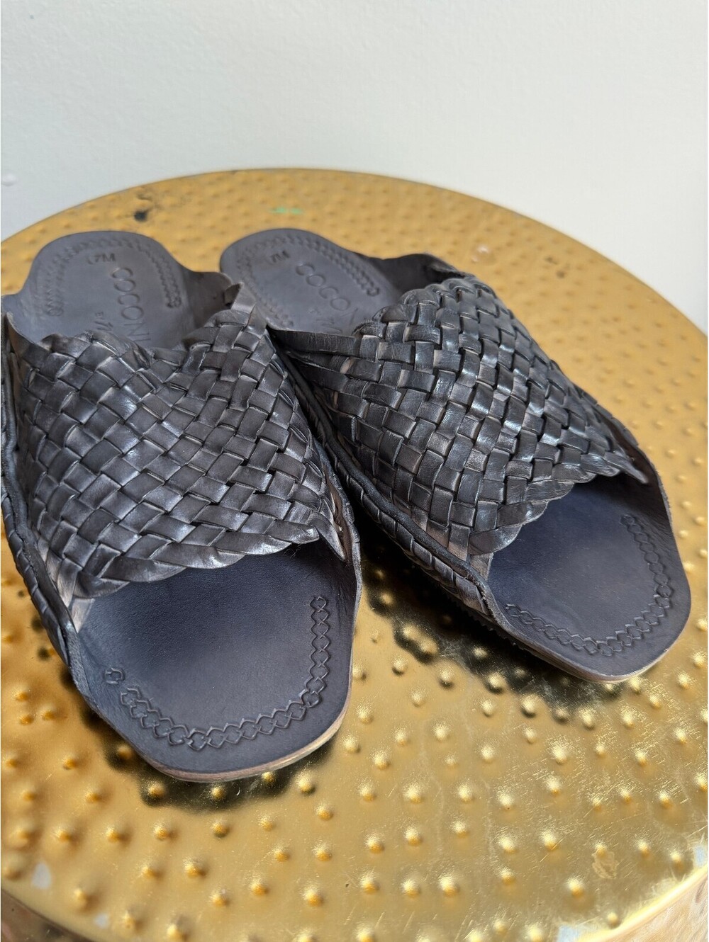 Coconuts by Matisse Handmade Brown Leather Woven Slide Sandals Size 7